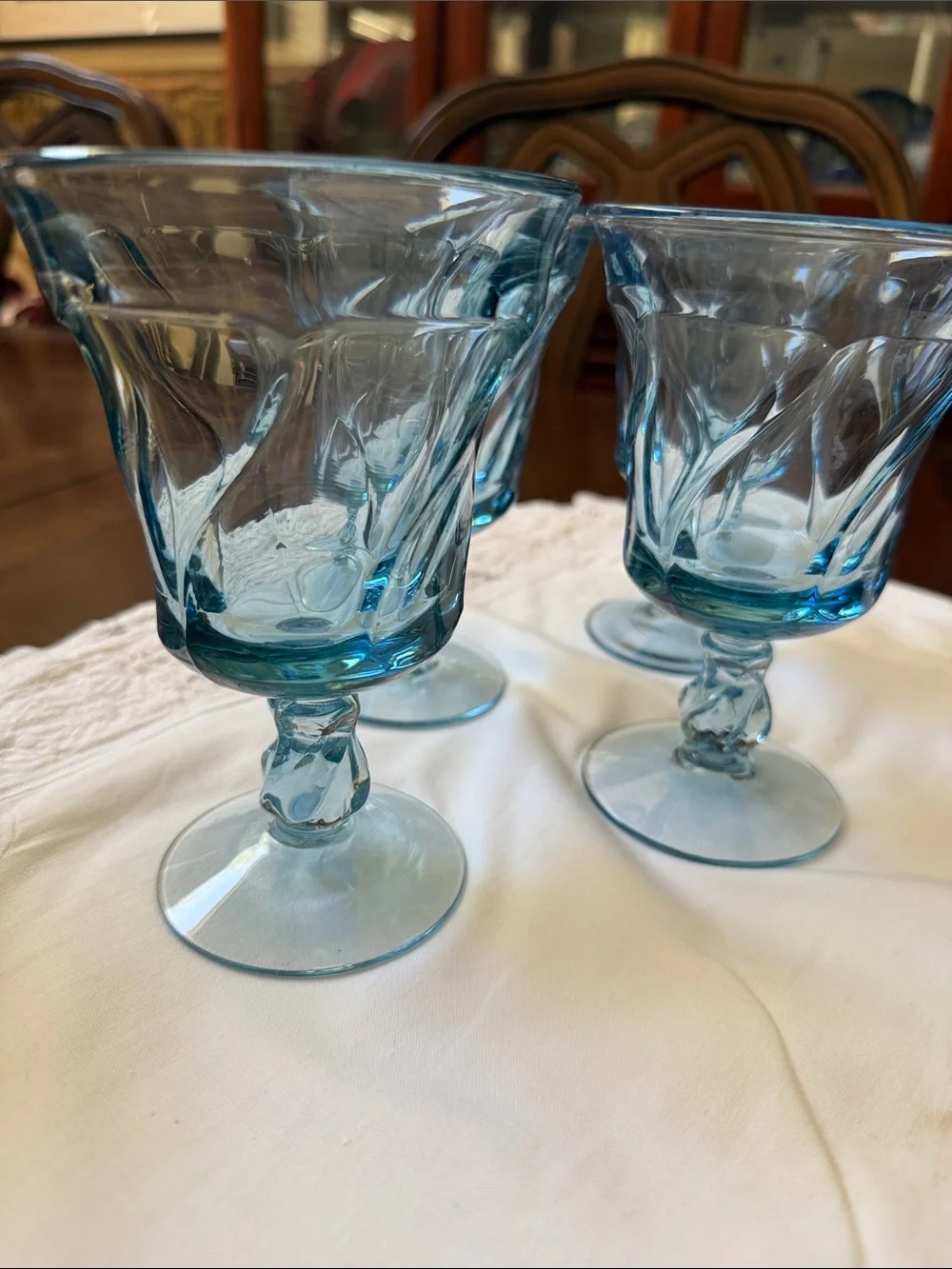 Vintage set of 4 Fostoria Jamestown Blue Stemmed soda sandae footed  Glass
